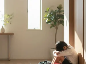 小学3年生の不登校のイメージ｜学校に行けず自宅で座り込む男児の様子